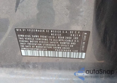 2015 Volkswagen Golf Tdi S 4-Door z USA, uszkodzony, nr VIN 3VW2A7AU4FM021310